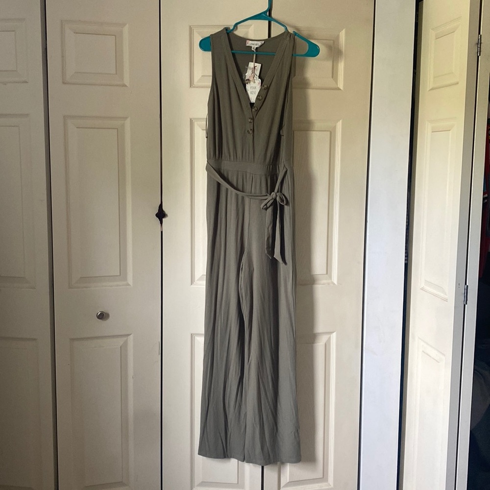 Pink Rose Jump Suit - olive green